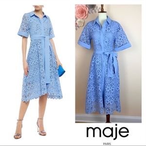 Maje Paris Guipure Lace Midi Shirt Dress